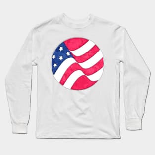 USA Flag Watercolor Long Sleeve T-Shirt